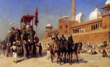 Árabe Painting - Gran Mogul y su corte regresando de la Gran Mezquita de Delhi India Arabian Edwin Lord Weeks